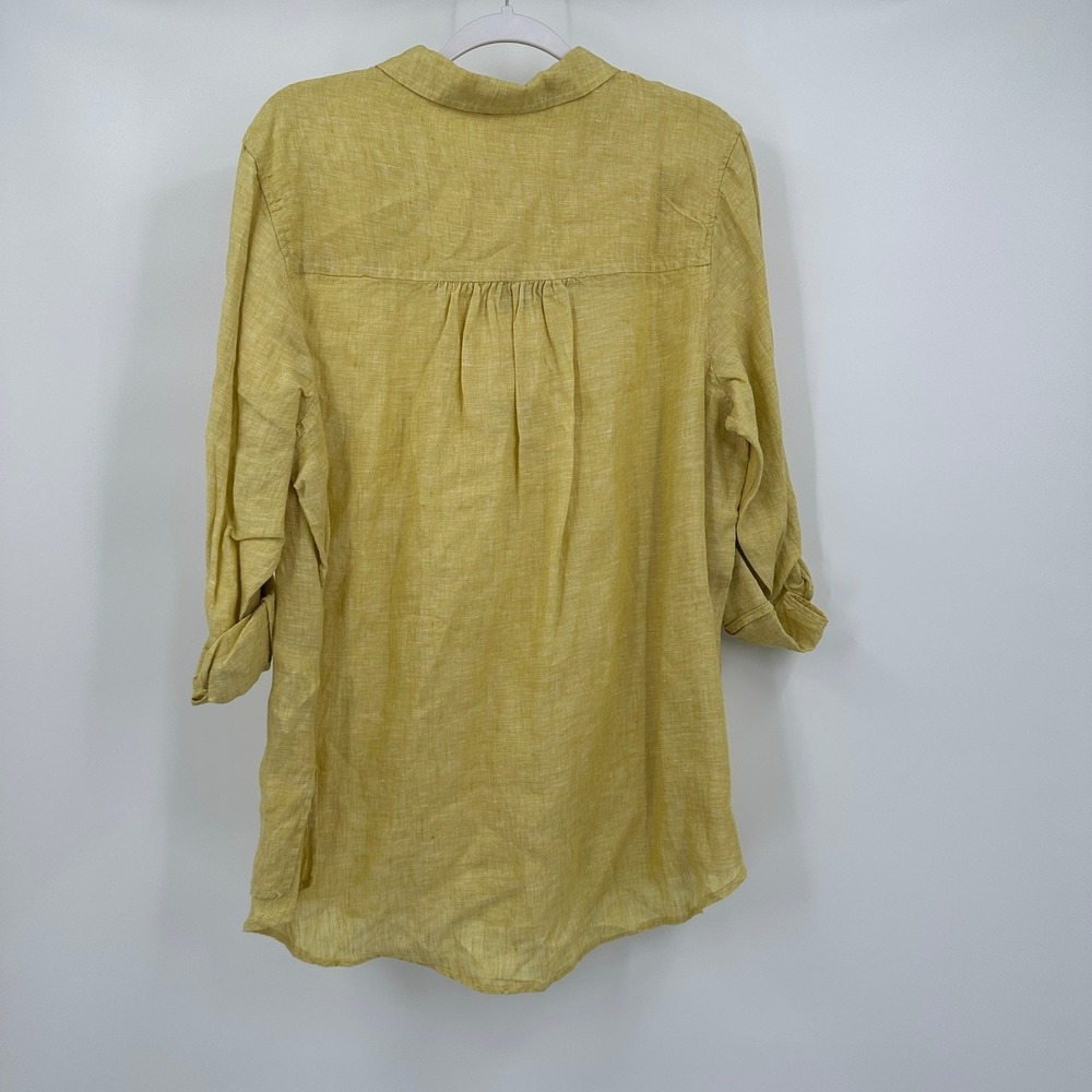 Womens Minimalist Linen Tunic Top Size 1X Earthy Chartreuse Relaxed Summer - Picture 2 of 8